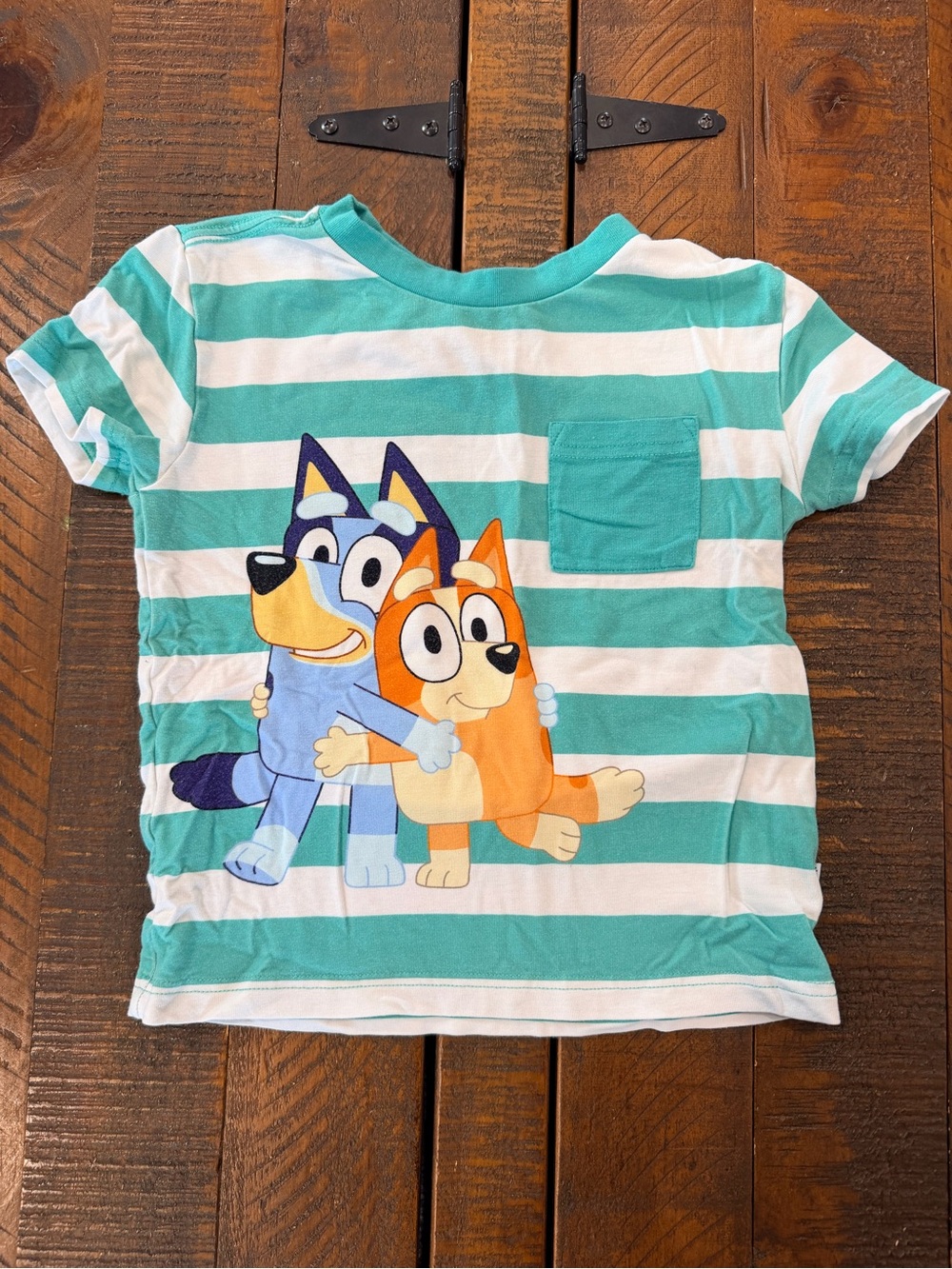 Little Sleepies Striped Teal & White Bluey Graphic Pocket Tee